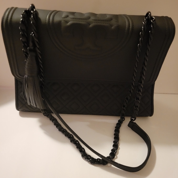 Tory Burch Handbags - Black matte Tory Burch Fleming shoulder bag